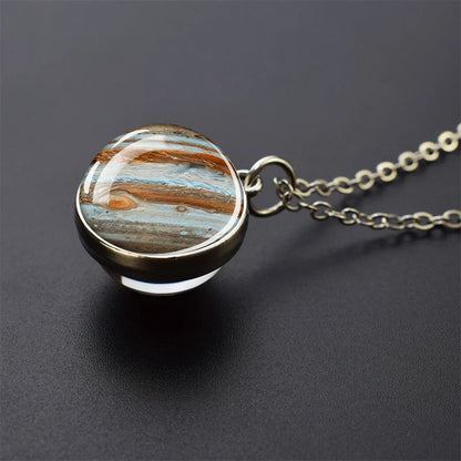 Solar system Two-sided Glass Ball Pendant Necklace For Men & Women