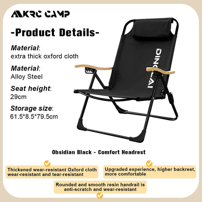 KRC CAMP Folding & Angle Adjustable Camping Chair with Detachable Pillows