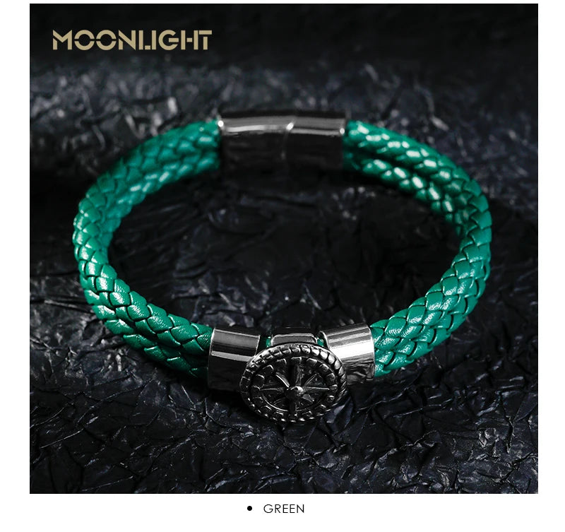 Genuine Leather Compass Bracelet For Men & Woman - Double Layer Braided Bracelet