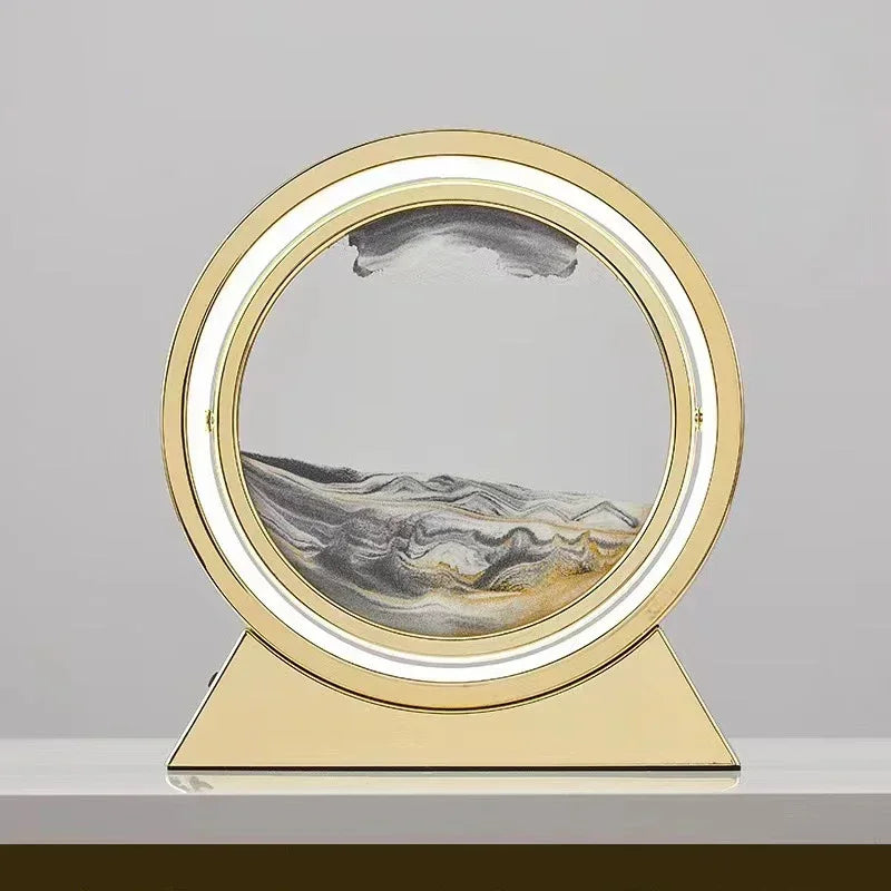 LED quicksand hourglass full circle with stand - Unique Art With Night Light