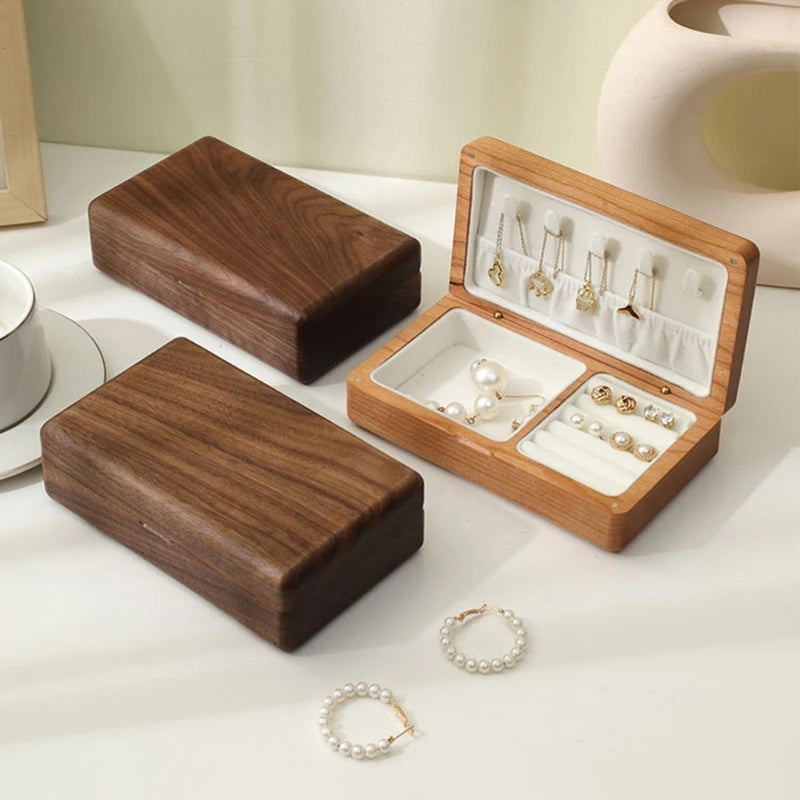 JAVRICK Walnut/Sapele Luxurious Portable Flannelette Jewelry Storage Box