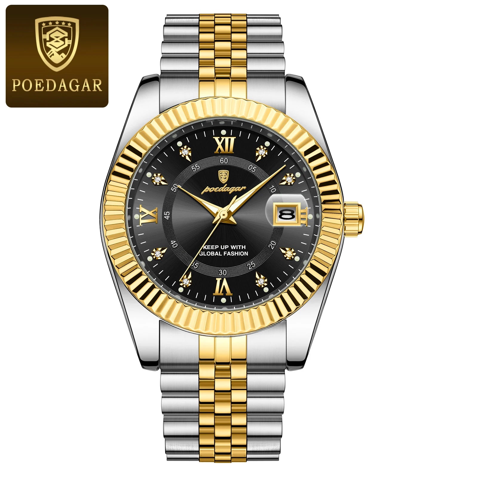 POEDAGAR Luxury style Stainless Steel Quartz Wrist Watch - Waterproof, Luminous, Date And Box